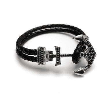 Man Bracelet - Man Leather Bracelet - White Gold Anchor Bracelet - Men's Bracelet Bracelet XS (14-15cm) Brother & Sisters